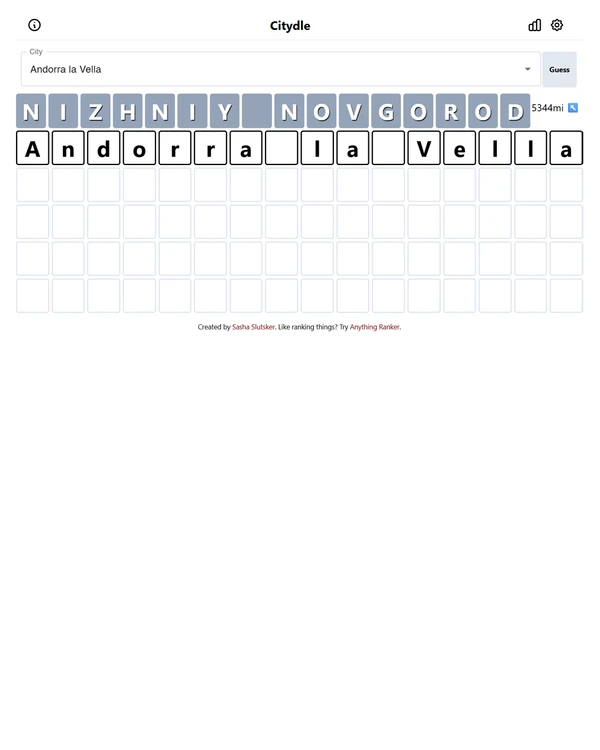 Screenshot of Citydle, a daily geography game