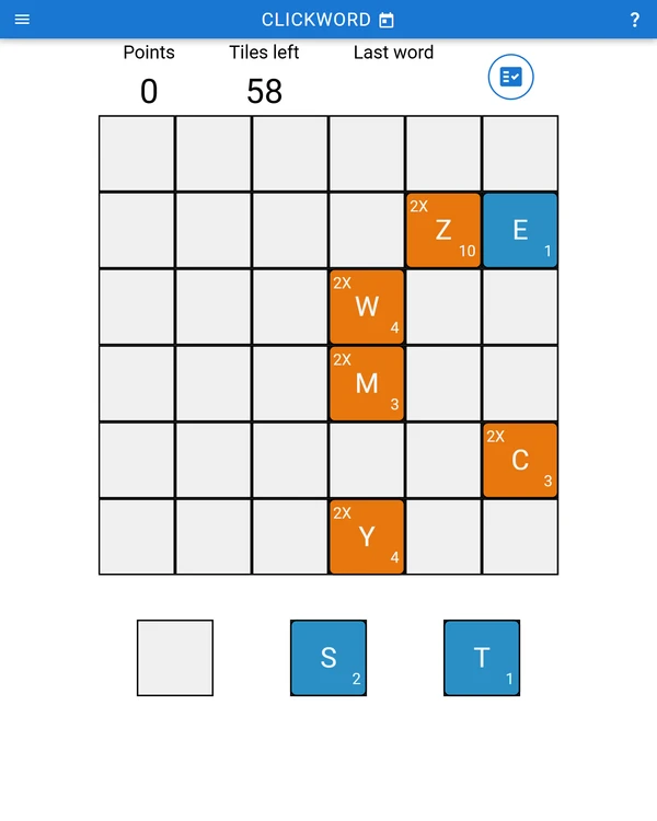 Screenshot of ClickWord, a daily word game