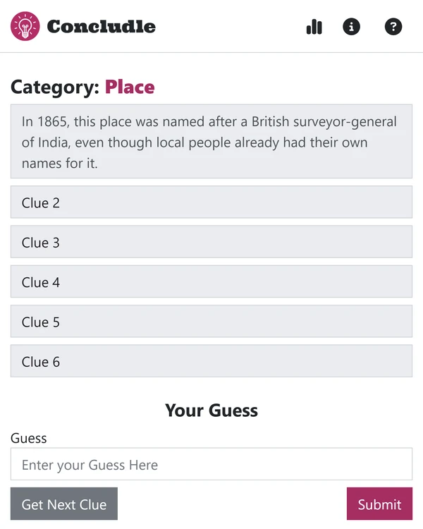 Screenshot of Concludle, a daily trivia game