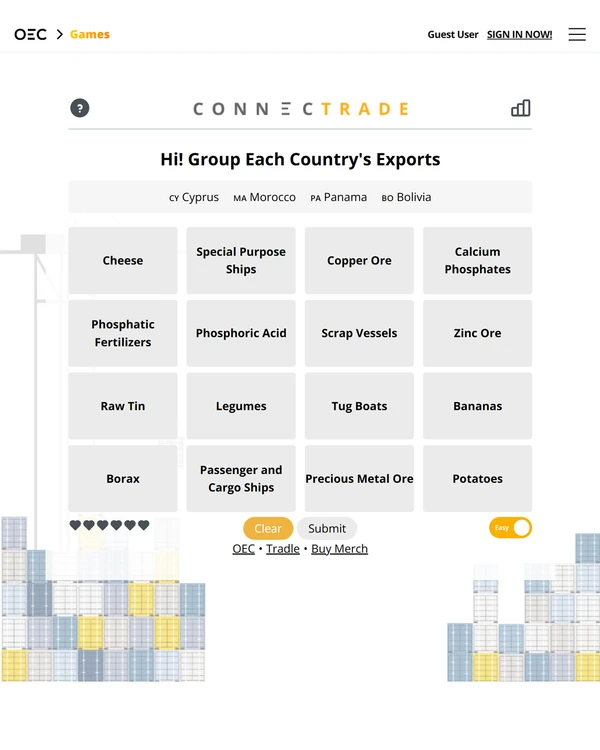 Screenshot of Connectrade, a daily geography game
