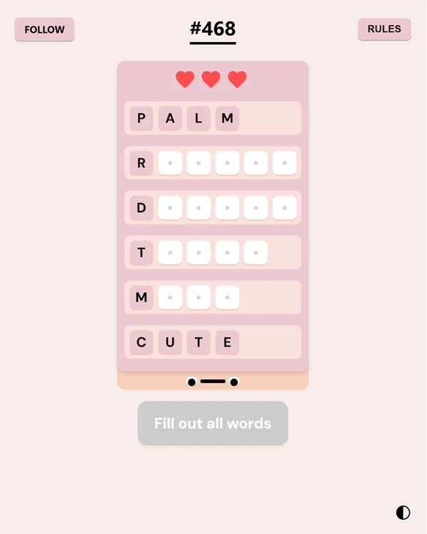 Screenshot of Couples, a daily word game