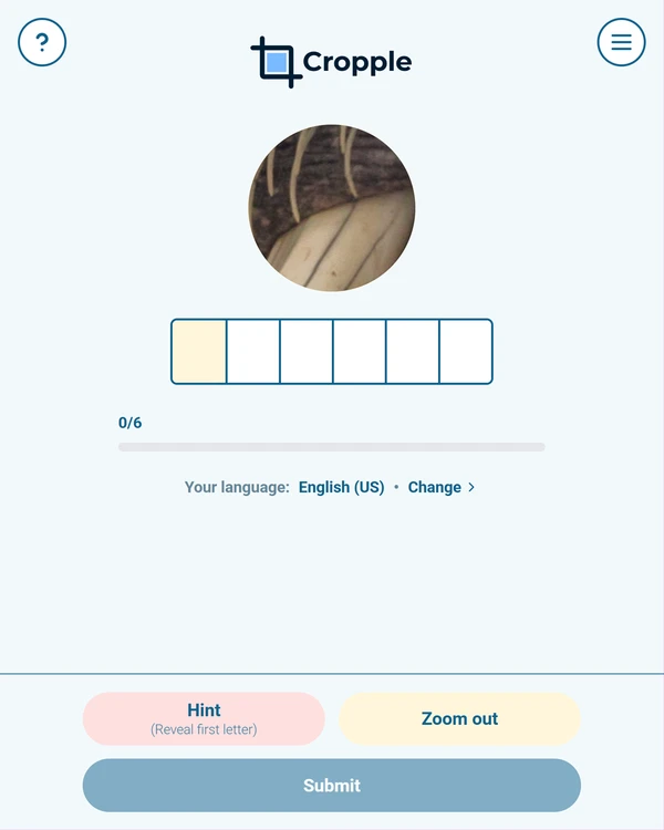 Screenshot of Cropple, a daily trivia game