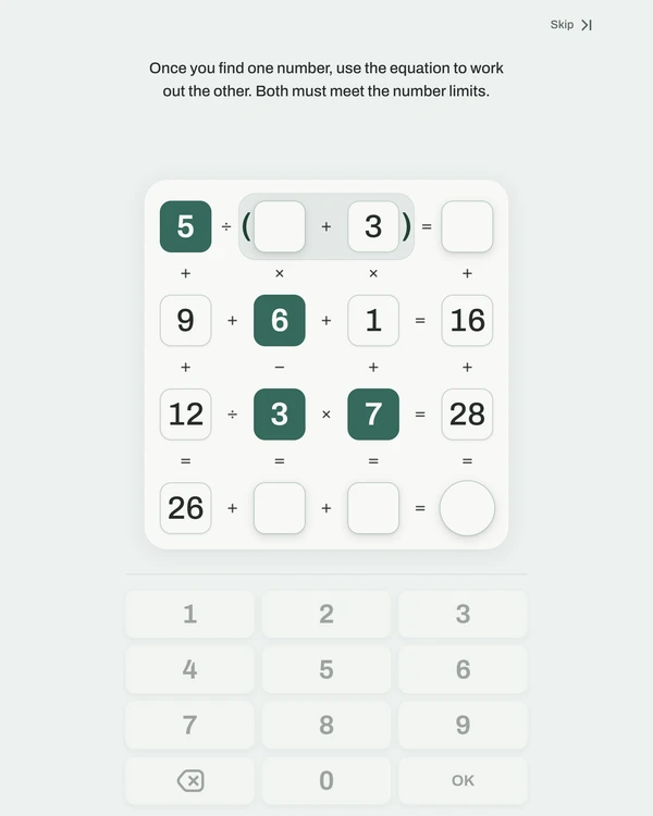 Screenshot of Crossnum, a daily math game