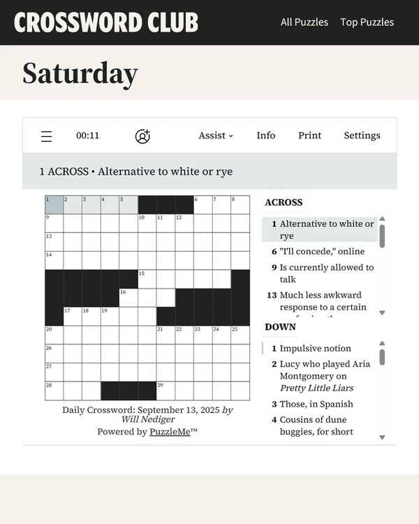 Screenshot of Crossword Club, a daily word game