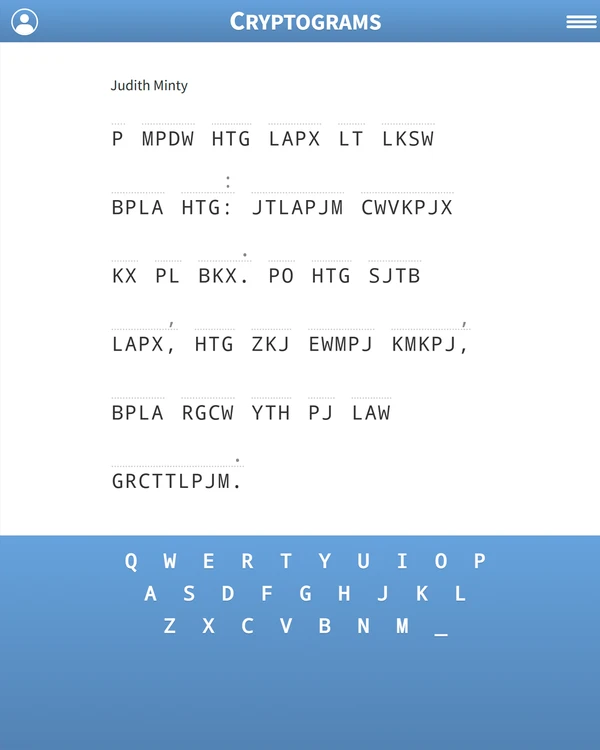 Screenshot of Cryptograms, a word game