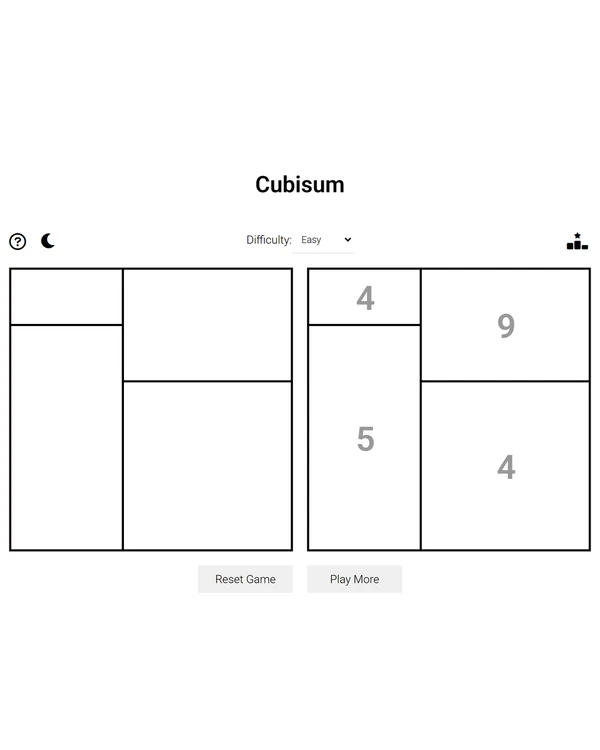 Screenshot of Cubisum, a daily logic game