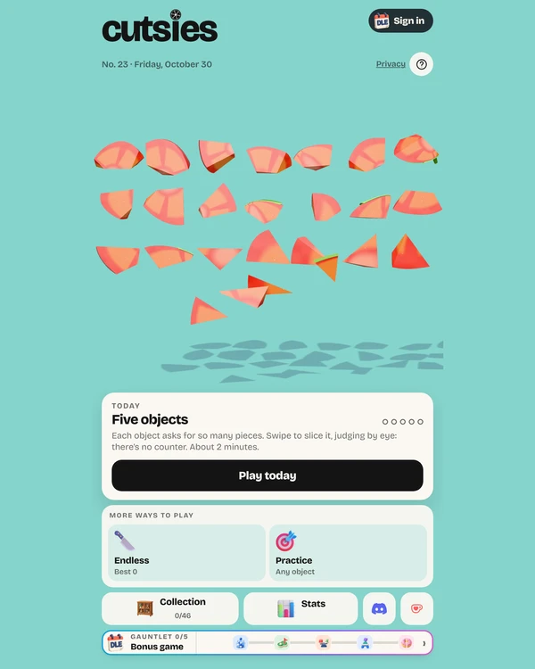 Screenshot of Cutsies, a daily estimation game