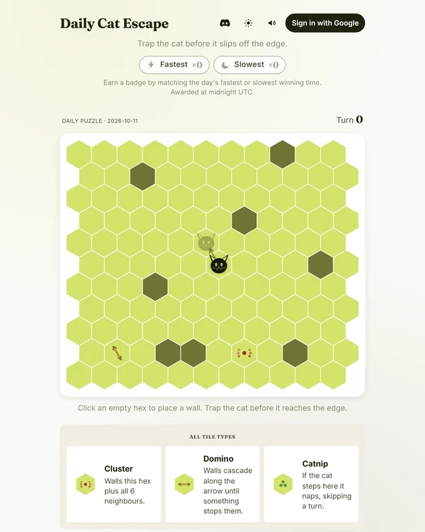 Screenshot of Daily Cat Escape, a daily logic game