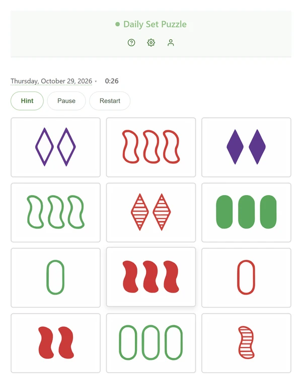 Screenshot of Daily Set Puzzle, a daily visual game