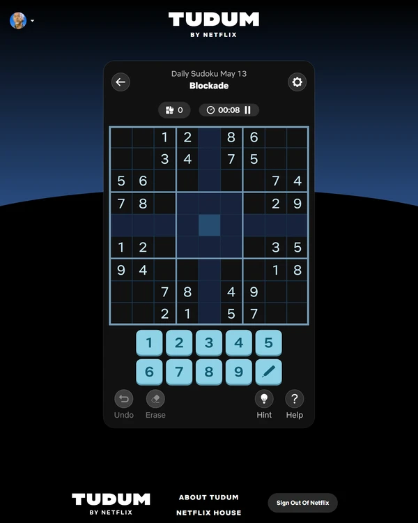 Screenshot of Daily Sudoku, a daily logic game