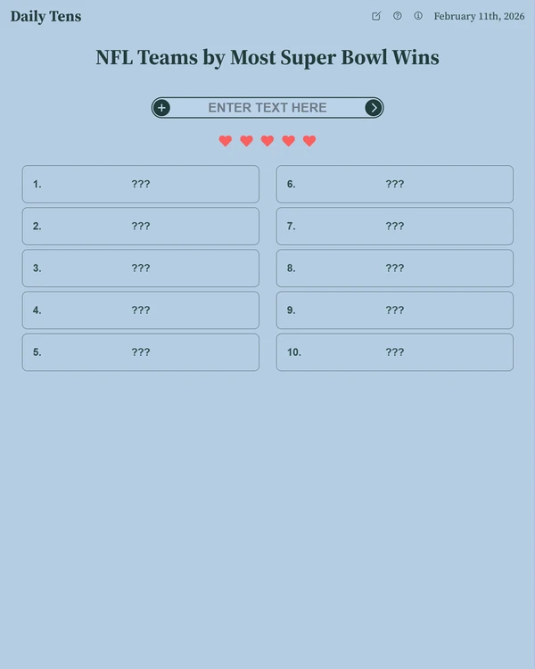 Screenshot of Daily Tens, a daily trivia game