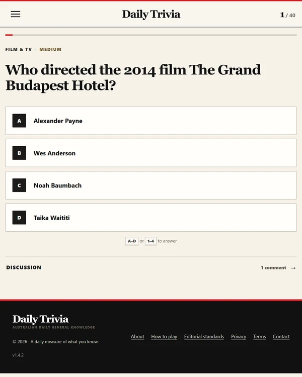 Screenshot of Daily Trivia (Australia), a daily trivia game