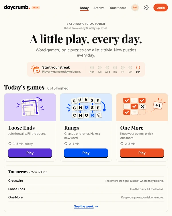 Screenshot of Daycrumb, a daily word game