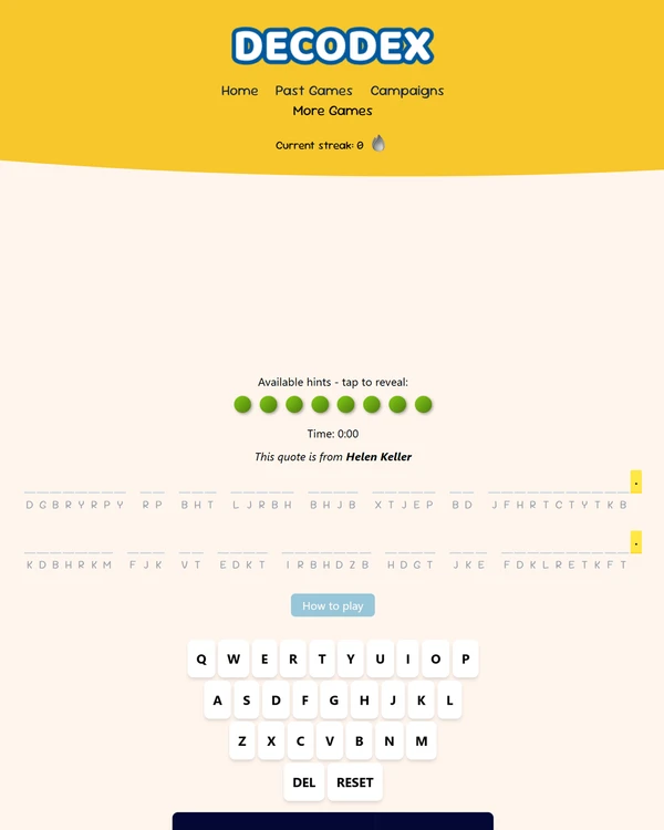 Screenshot of Decodex, a daily word game
