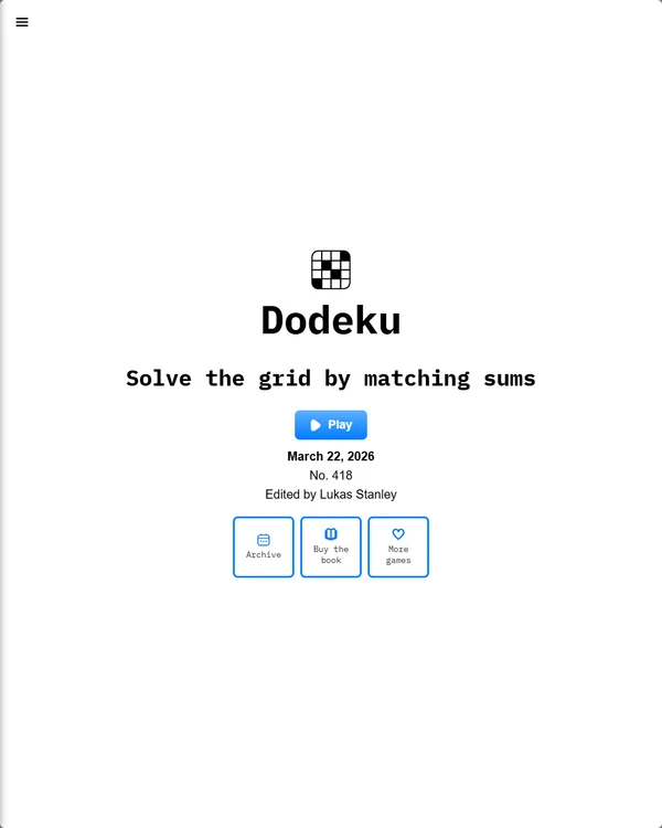 Screenshot of Dodeku, a daily logic game