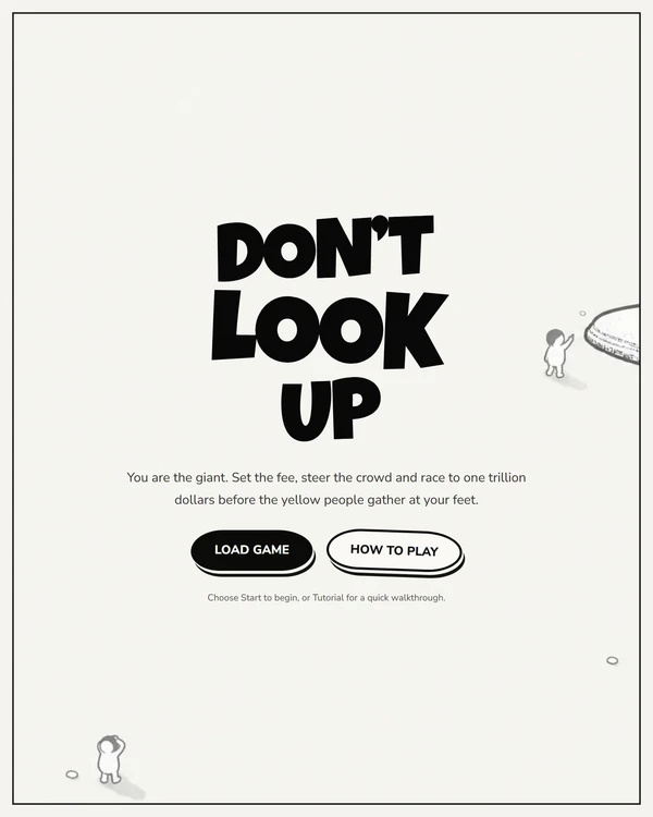 Screenshot of Don't Look Up, a quirky web game