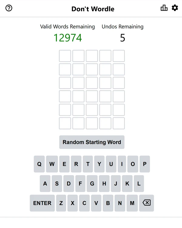 Screenshot of Don't Wordle, a daily word game