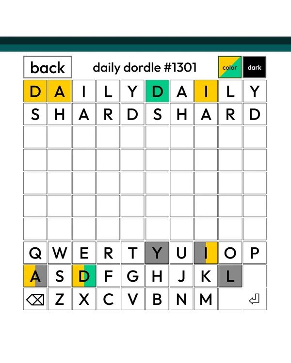 Screenshot of Dordle, a daily word game