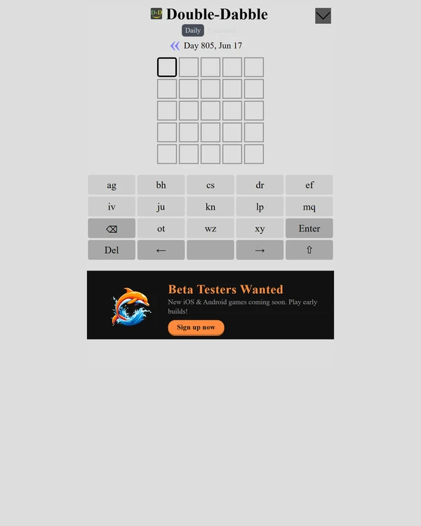 Screenshot of Double-Dabble, a daily word game