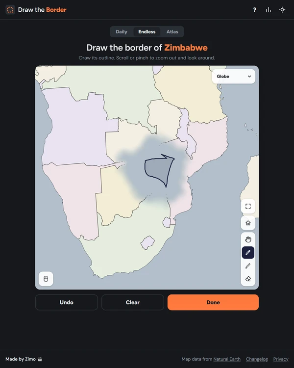 Screenshot of Draw the Border, a daily geography game