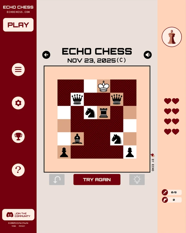 Screenshot of Echo Chess, a daily logic game