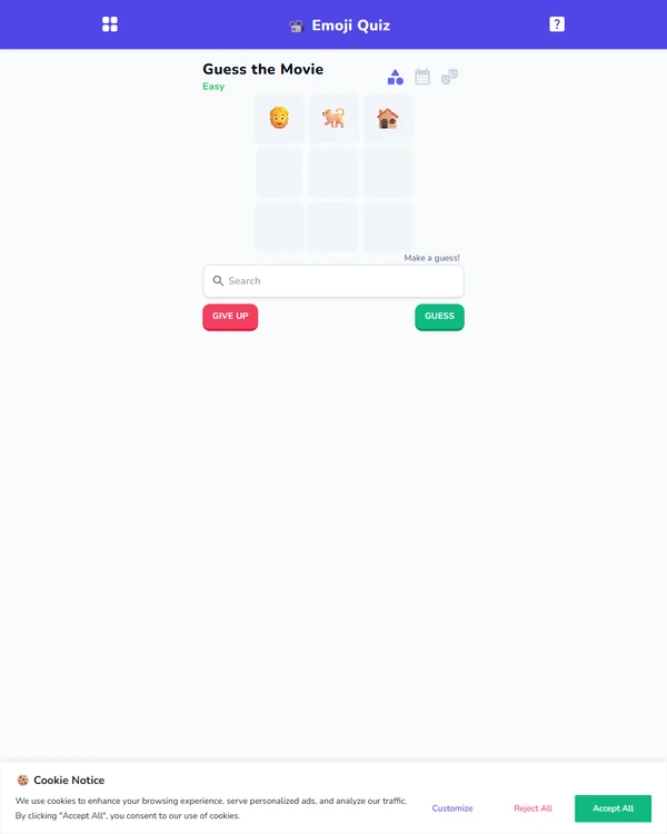 Screenshot of Emoji Quiz - Movies, a daily pop culture game