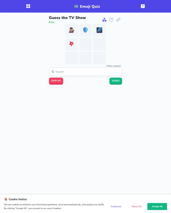 Screenshot of Emoji Quiz - TV, a daily pop culture game