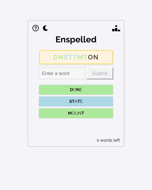 Screenshot of Enspelled, a daily word game