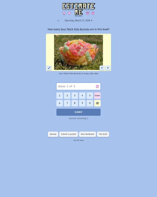 Screenshot of Estimate Me, a daily number game