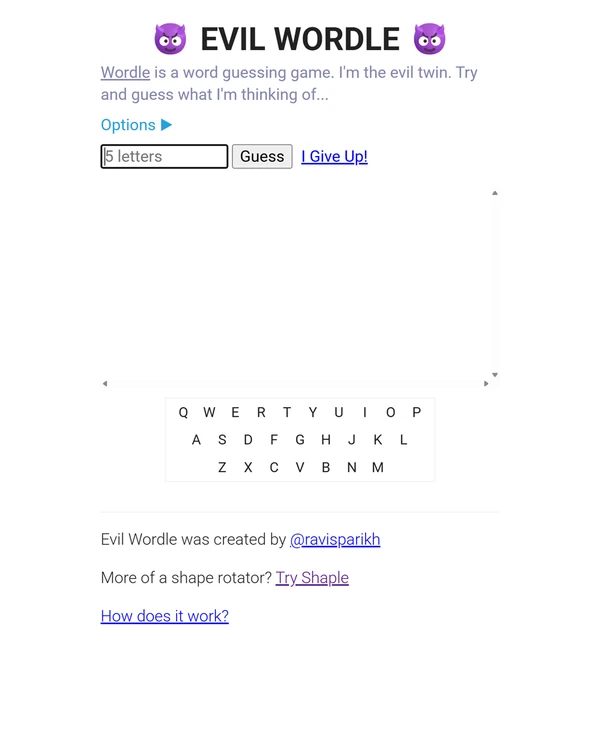 Screenshot of Evil Wordle, a daily word game