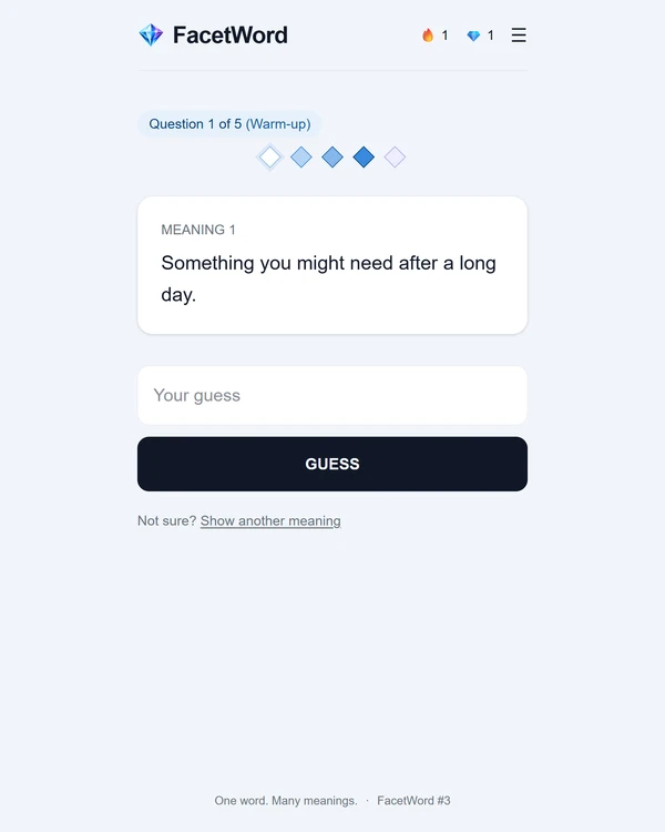 Screenshot of FacetWord, a daily word game