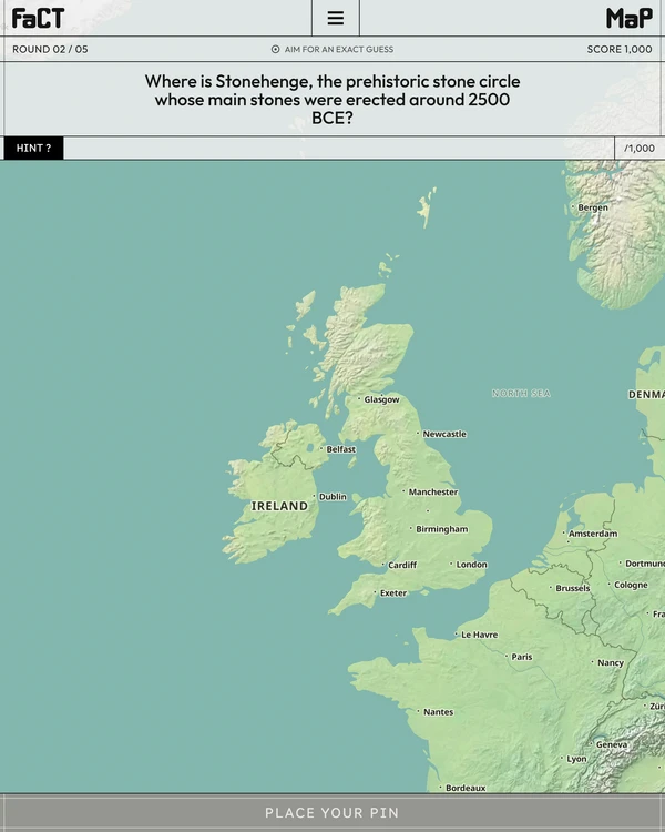 Screenshot of FactMap, a daily geography game