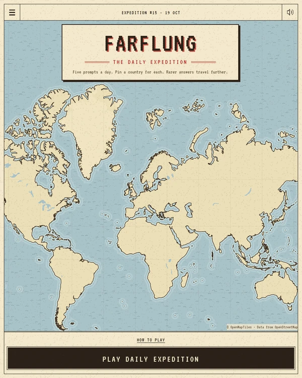Screenshot of Farflung, a daily geography game