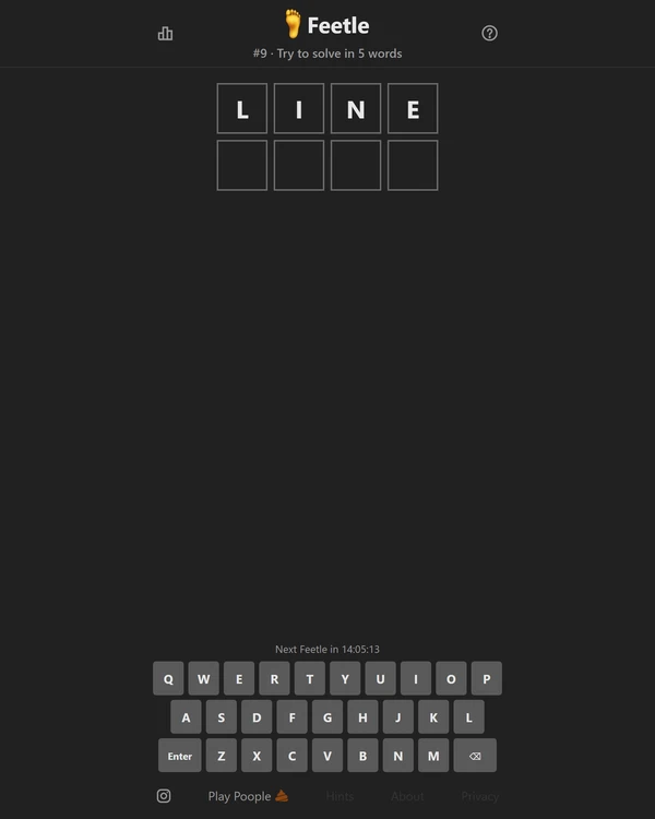 Screenshot of Feetle, a daily word game