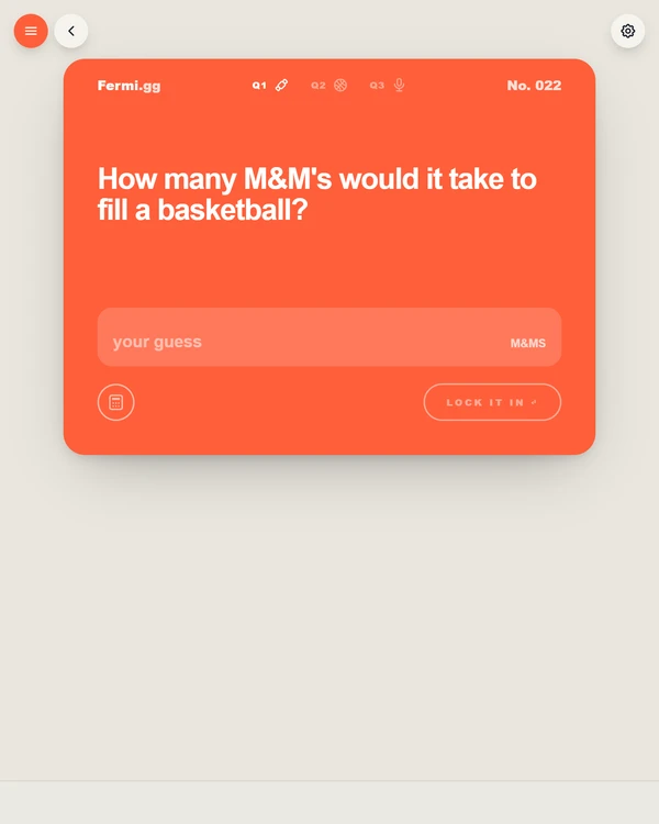 Screenshot of Fermi, a daily number game