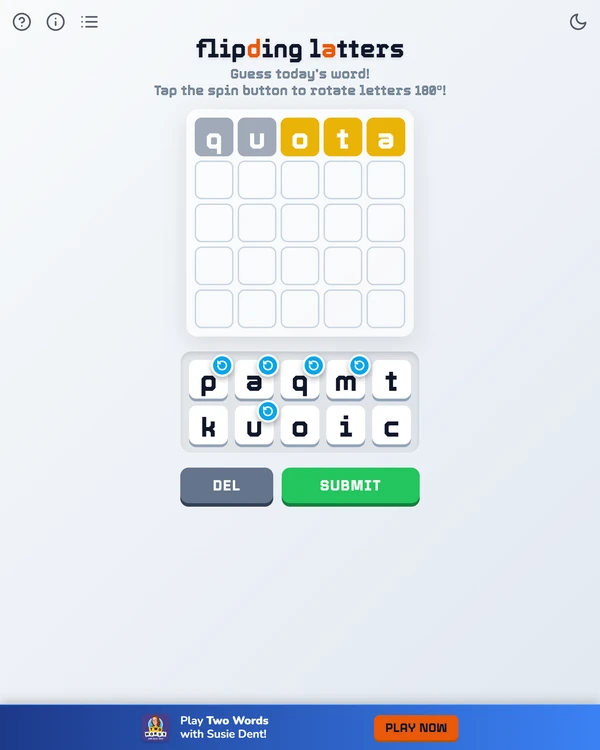 Screenshot of Flipping Letters, a daily word game