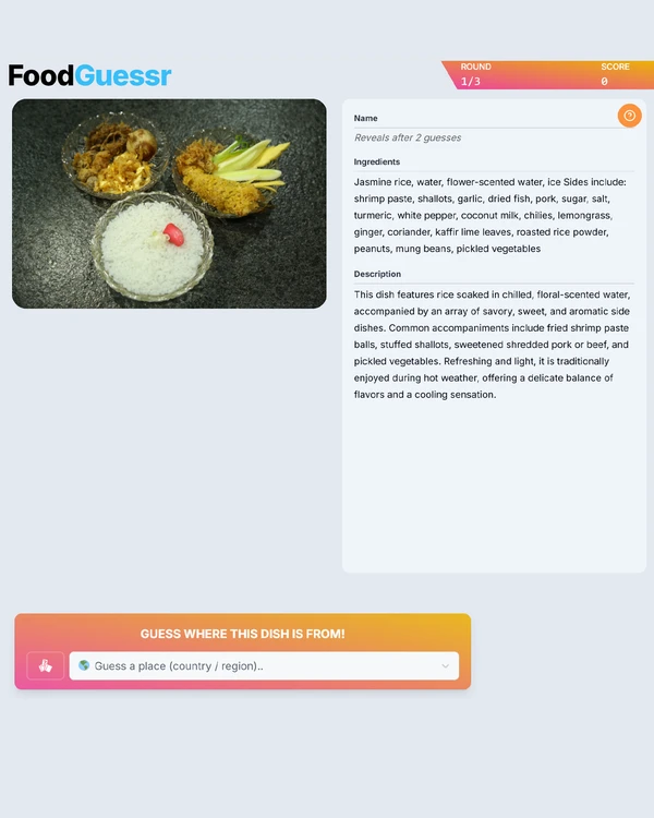 Screenshot of FoodGuessr, a daily food game