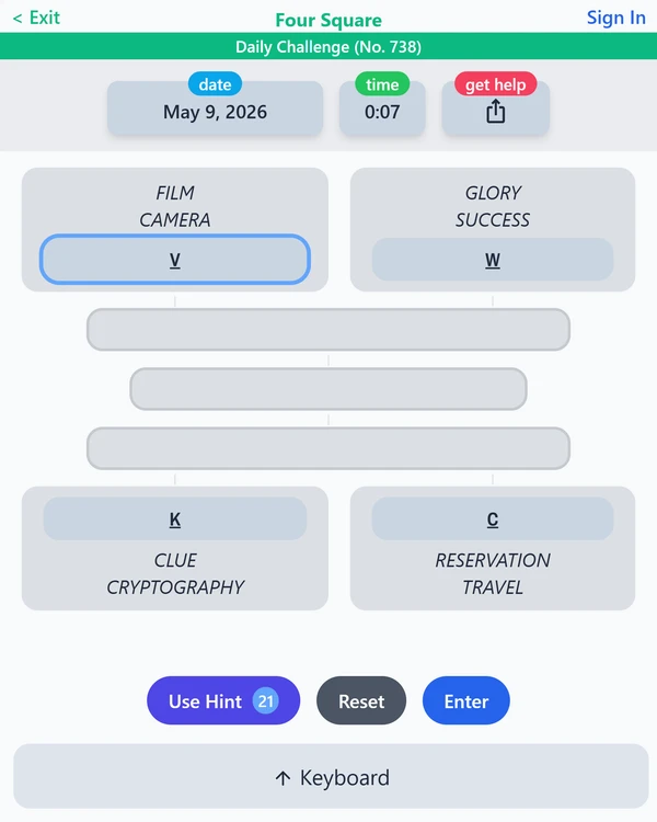 Screenshot of Four Square, a daily word game