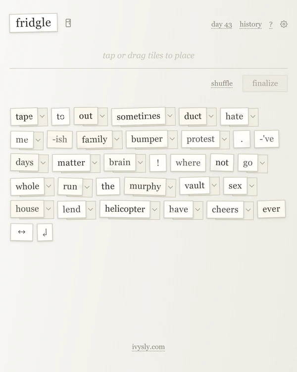 Screenshot of Fridgle, a daily word game