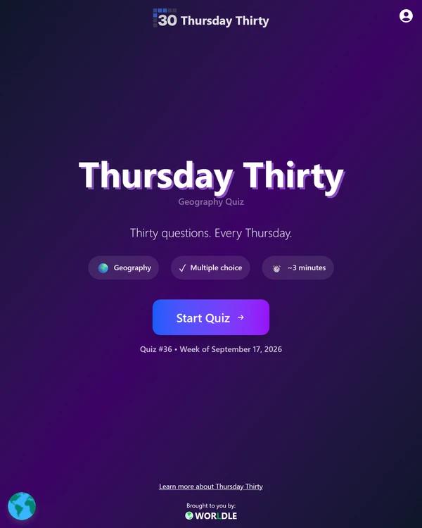 Screenshot of Geography Thursday Thirty, a geography game