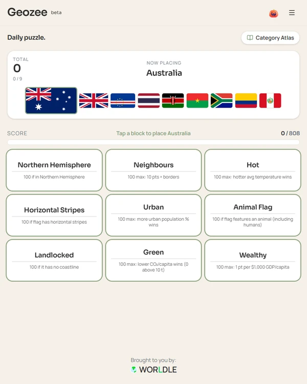 Screenshot of Geozee, a daily geography game