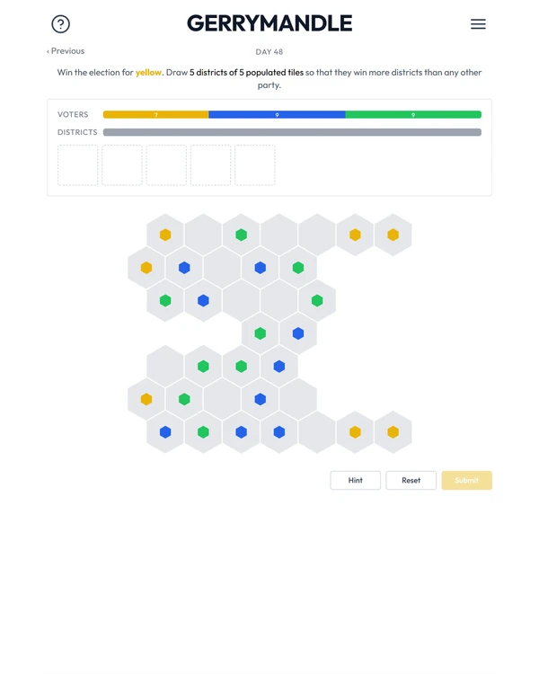 Screenshot of Gerrymandle, a daily logic game