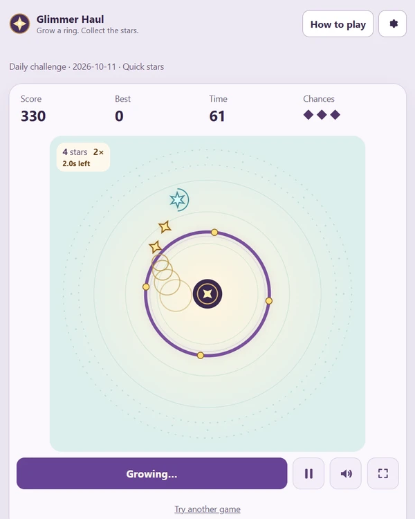 Screenshot of Glimmer Haul, a daily arcade-style game