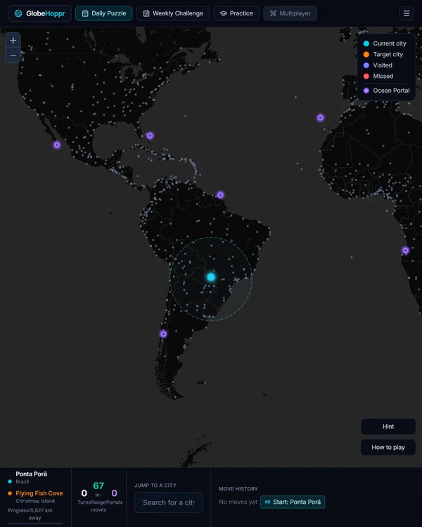 Screenshot of GlobeHoppr, a daily geography game