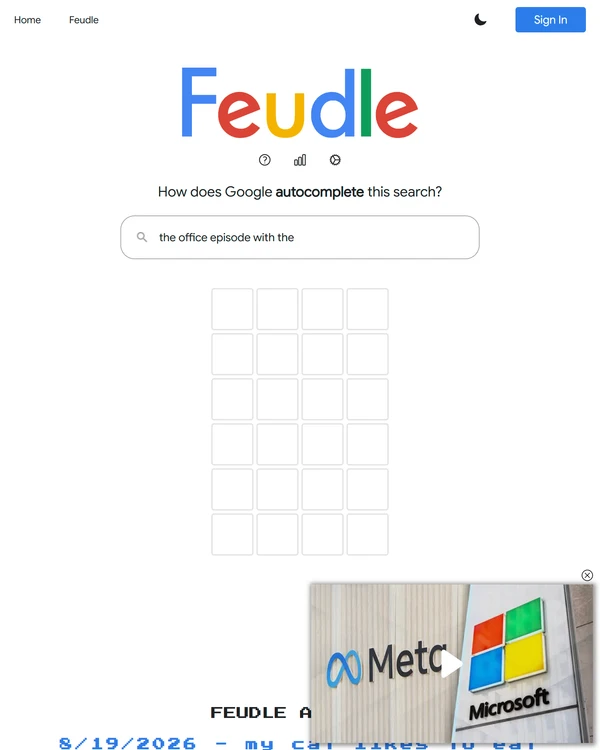 Screenshot of Google Feudle, a daily trivia game