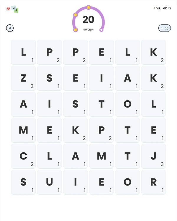 Screenshot of Gram Jam, a daily word game