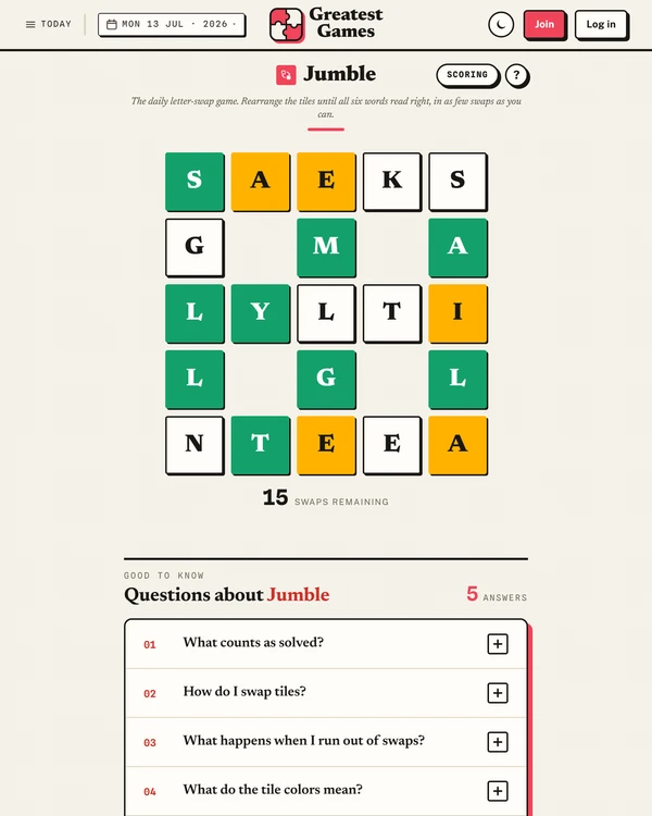 Greatest Games Jumble screenshot