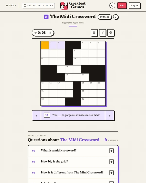 Greatest Games Midi Crossword screenshot