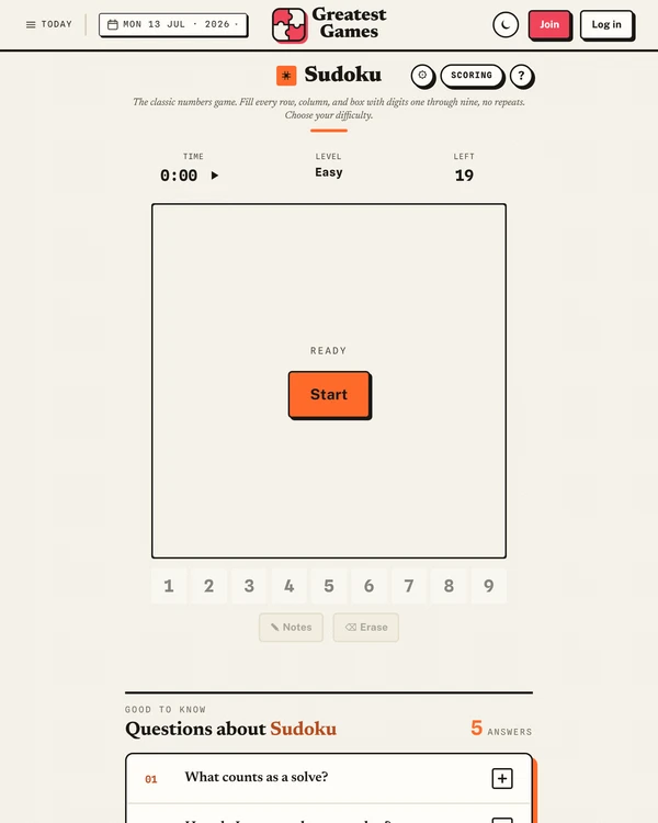 Greatest Games Sudoku screenshot