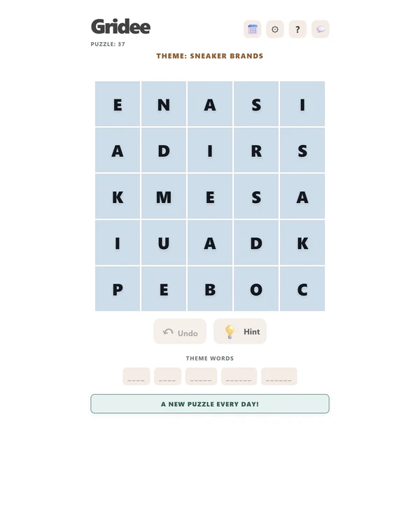 Screenshot of Gridee, a daily word game